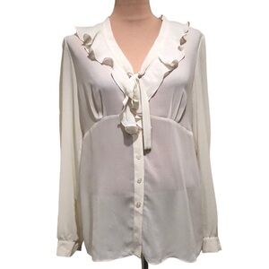 NWT WD.NY Blouse Size 14 Cream Ruffle Button Down